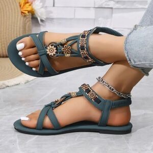 Stylish Teal Boho Sandals for Women Sz 7.5
